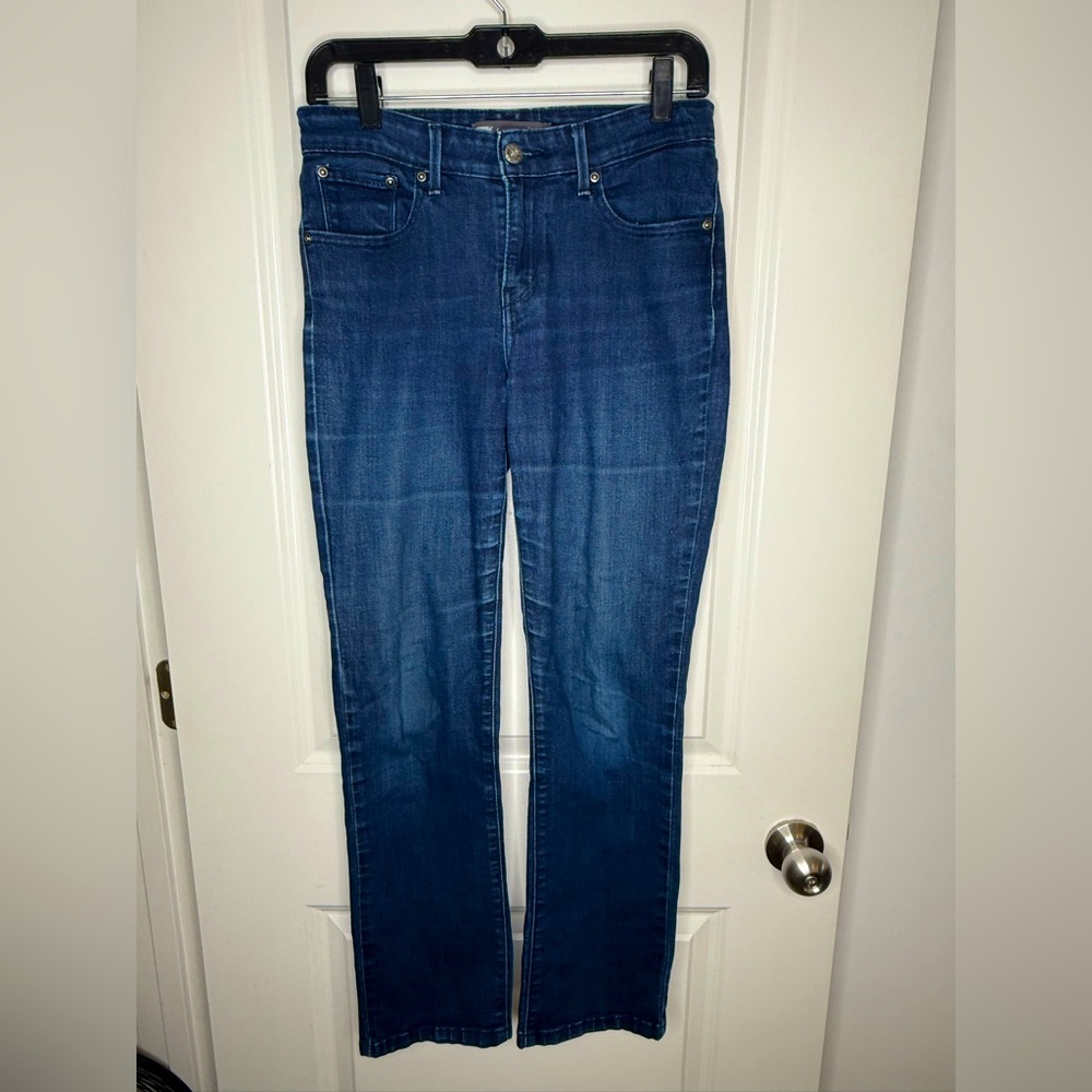 Levis Jeans Womens 4 Blue Denim Demi Curve Classic Straight Fit Mid Dark